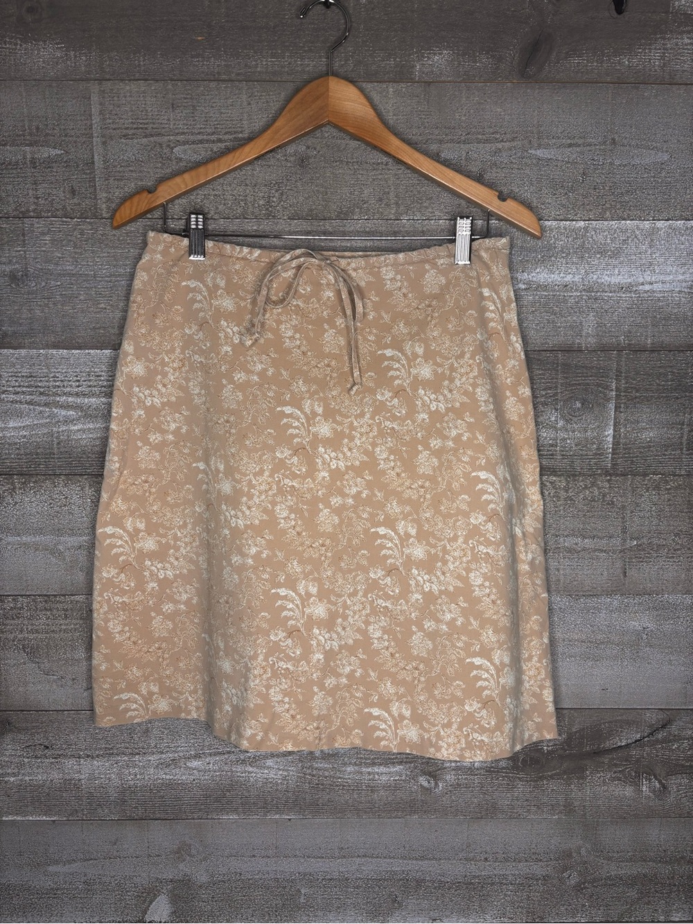 Vintage Y2K Gap Factory beige Floral tie front A-Line midi Skirt